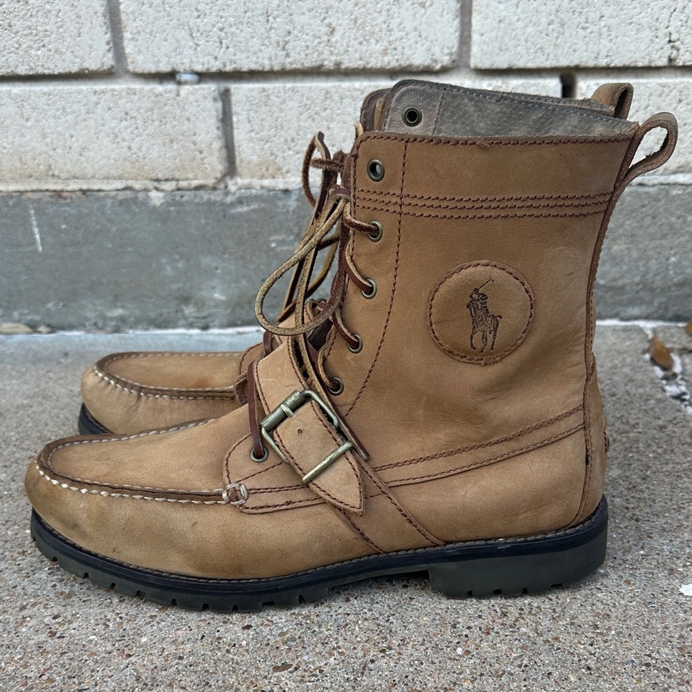 Ralph Lauren Polo Ranger Tan Leather Men's Boots 9.5 D Vintage Rugged Gorpcore